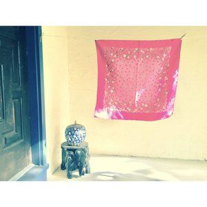 Vintage Floral Scarf Water Repellent Head-wrap Pink Rain Accessories Made Taiwan